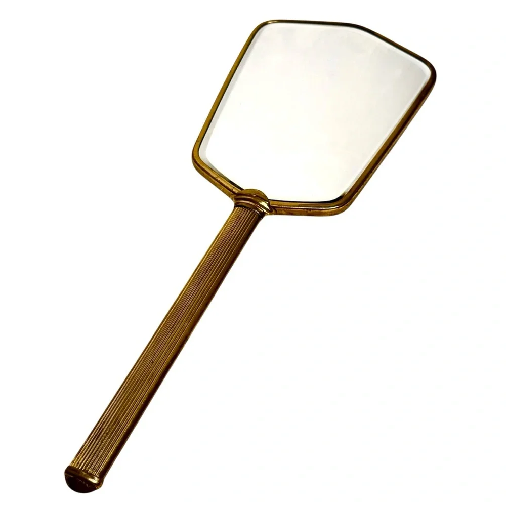 Vintage Gold Tone Art Deco Vanity Hand Mirror Ornate Floral Design Boudoir Retro